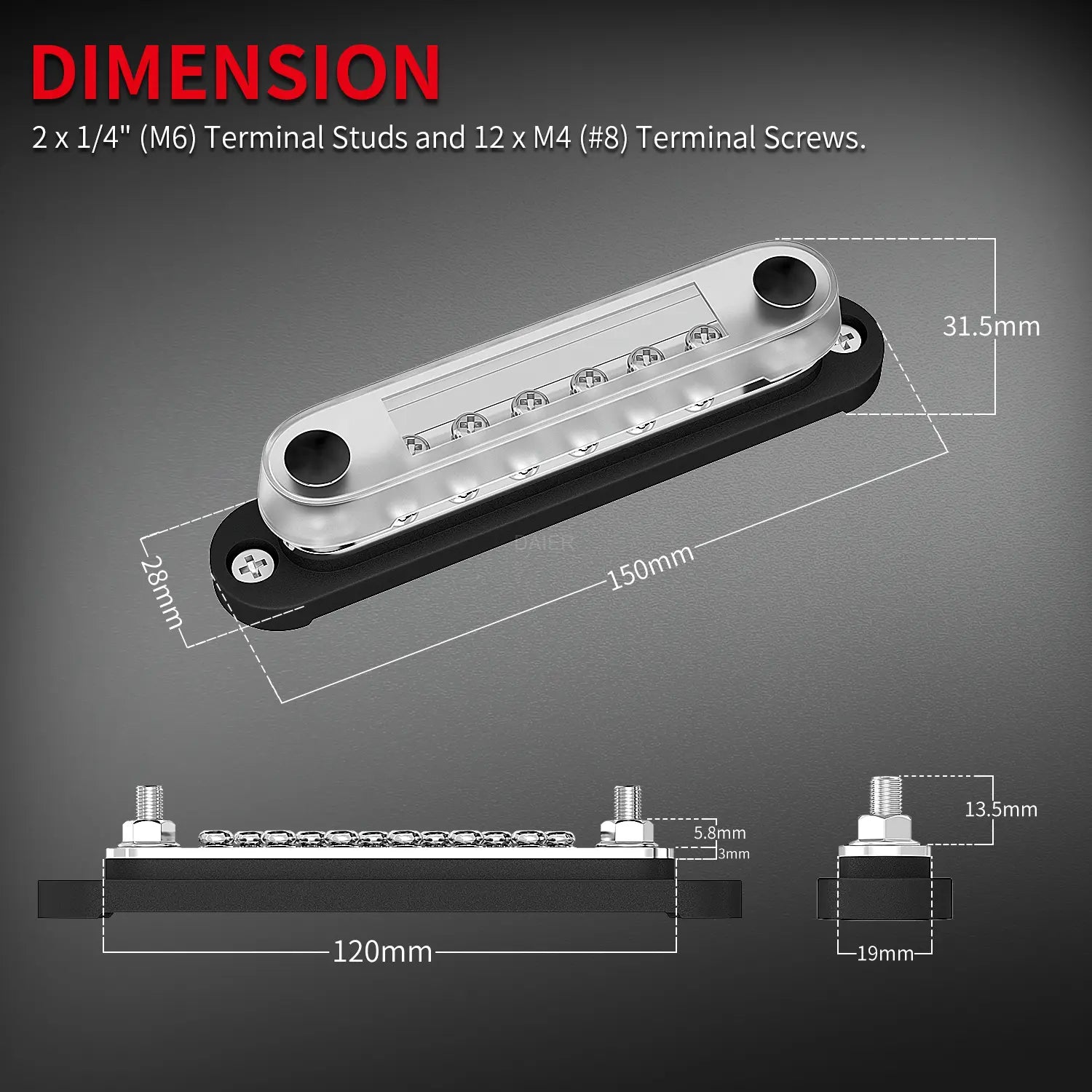 ZeeVolt ZV14425 150A dual insulated busbar with 2×M6 studs and 12×M4 screws, using copper plates, stainless steel terminals, and flame-retardant base for reliable and safe power distribution in boats, cars, RVs, trucks, and solar systems. Available in Rimal Marine.

Product Description:

The ZeeVolt ZV14425 150A Dual Insulated BusBar is engineered for safe, efficient, and reliable power distribution across marine, automotive, RV, truck, and solar applications. Featuring 2×M6 stainless steel studs and 12×M4 