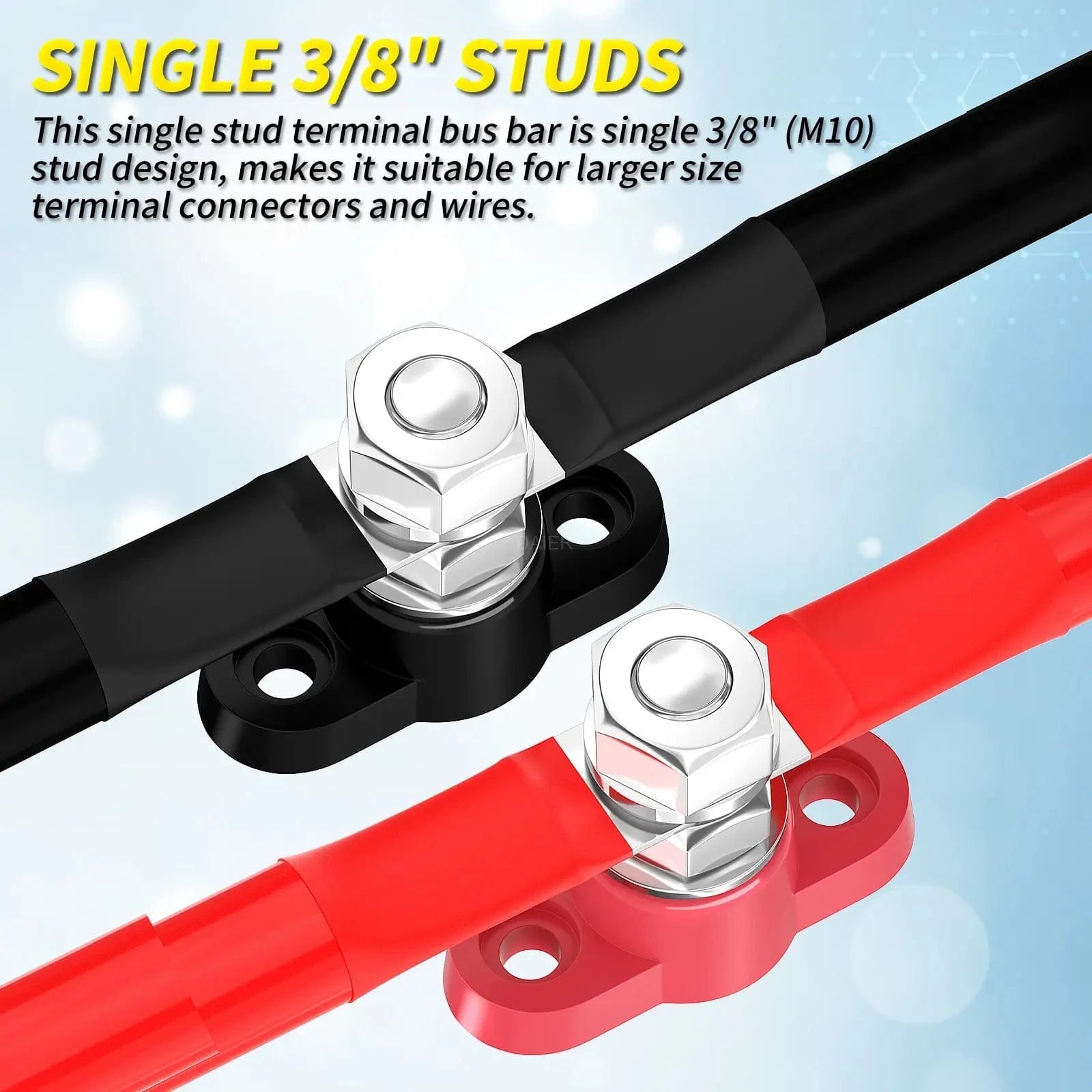 ZeeVolt ZV14462 250A M10 Stud Battery Junction Post with nickel-plated brass plate, flame-retardant nylon base, and 316 stainless steel studs for durability. Ideal for automotive, RV, marine, truck, and solar power distribution systems. Available in Rimal Marine.
