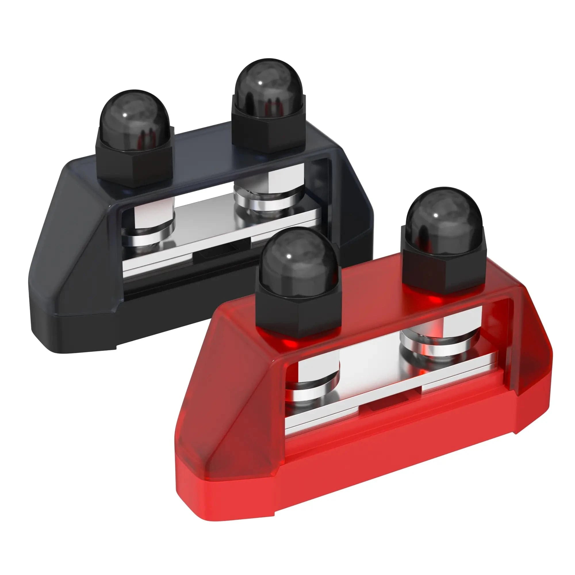 ZeeVolt ZV16664 250A Dual M10 Stud Busbar Power Distribution Block with two 3/8″ (M10) terminal studs. Built with nickel-plated brass for conductivity and flame-retardant base for safety. Ideal for marine, RV, truck, and solar applications. Available in Rimal Marine UAE.