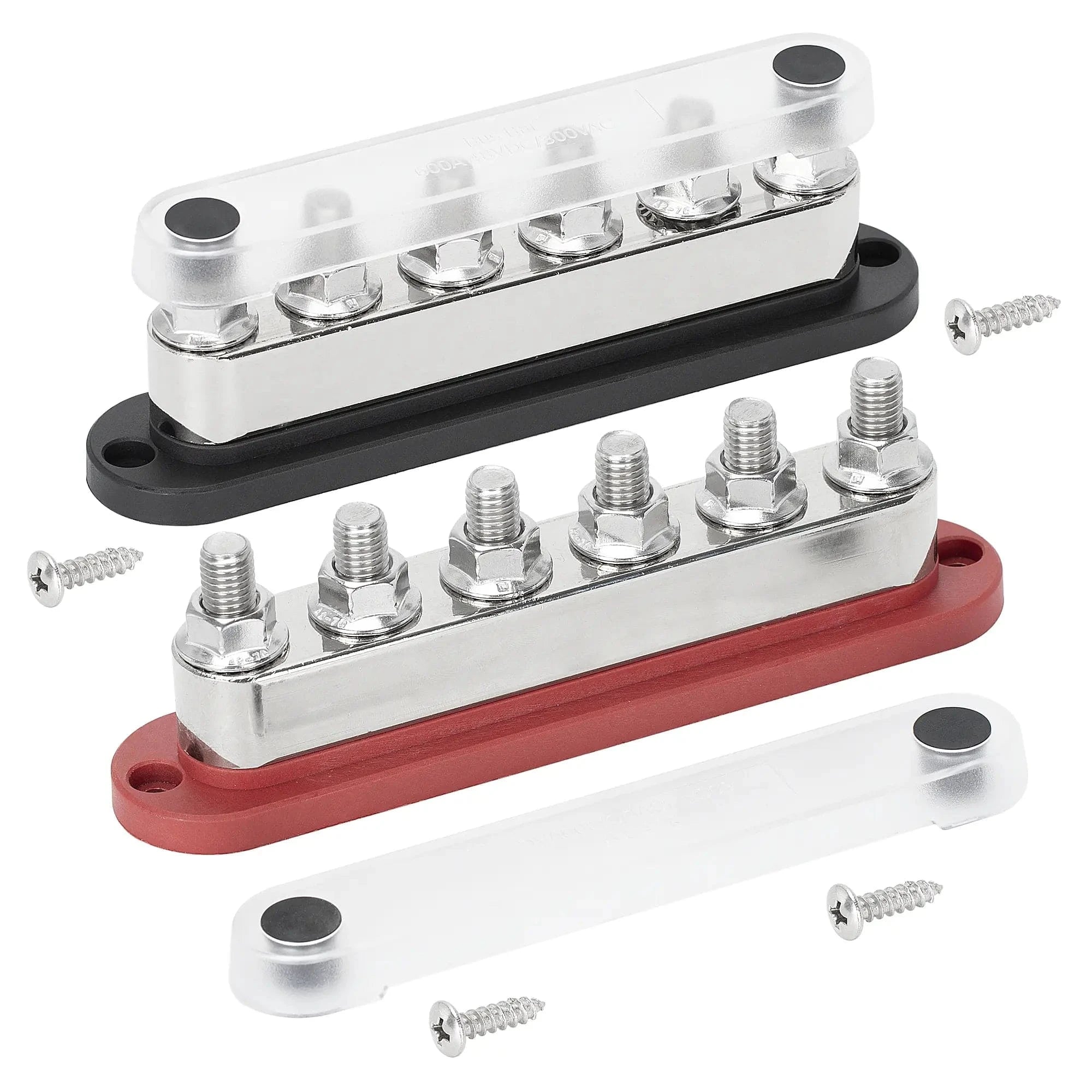 ZeeVolt ZV17757 600A 48VDC Power Bus Bar with 6×M10 studs. Heavy-duty 20mm copper bus, flame-retardant nylon base, protective cover, and stainless steel terminals for safe, versatile wiring in automotive, marine, RV, truck, and solar systems. Available in Rimal Marine.