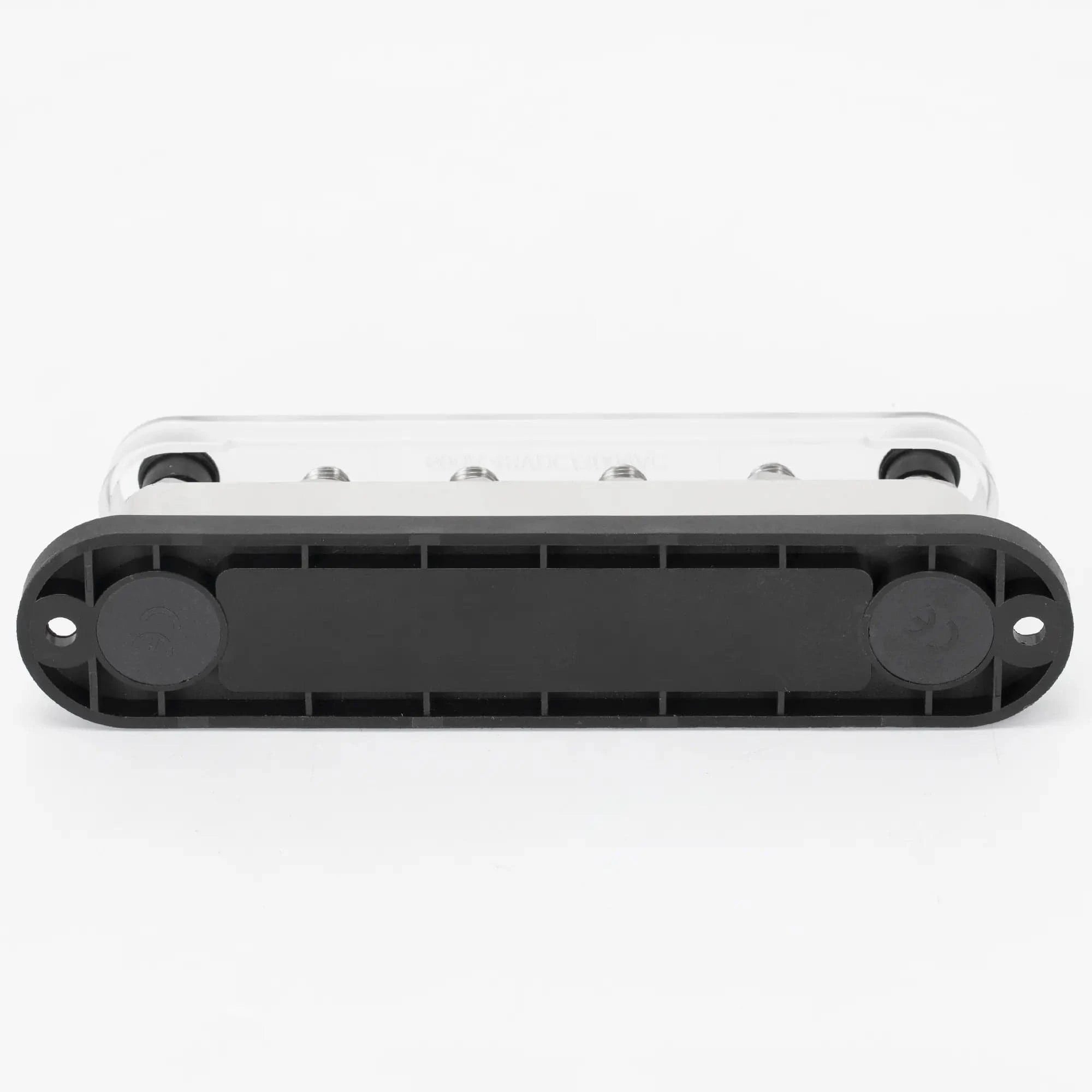 ZeeVolt ZV17757 600A 48VDC Power Bus Bar with 6×M10 studs. Heavy-duty 20mm copper bus, flame-retardant nylon base, protective cover, and stainless steel terminals for safe, versatile wiring in automotive, marine, RV, truck, and solar systems. Available in Rimal Marine.