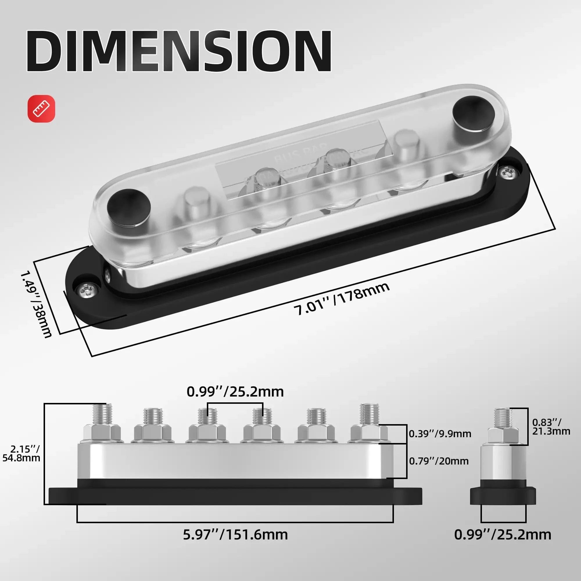 ZeeVolt ZV17757 600A 48VDC Power Bus Bar with 6×M10 studs. Heavy-duty 20mm copper bus, flame-retardant nylon base, protective cover, and stainless steel terminals for safe, versatile wiring in automotive, marine, RV, truck, and solar systems. Available in Rimal Marine.