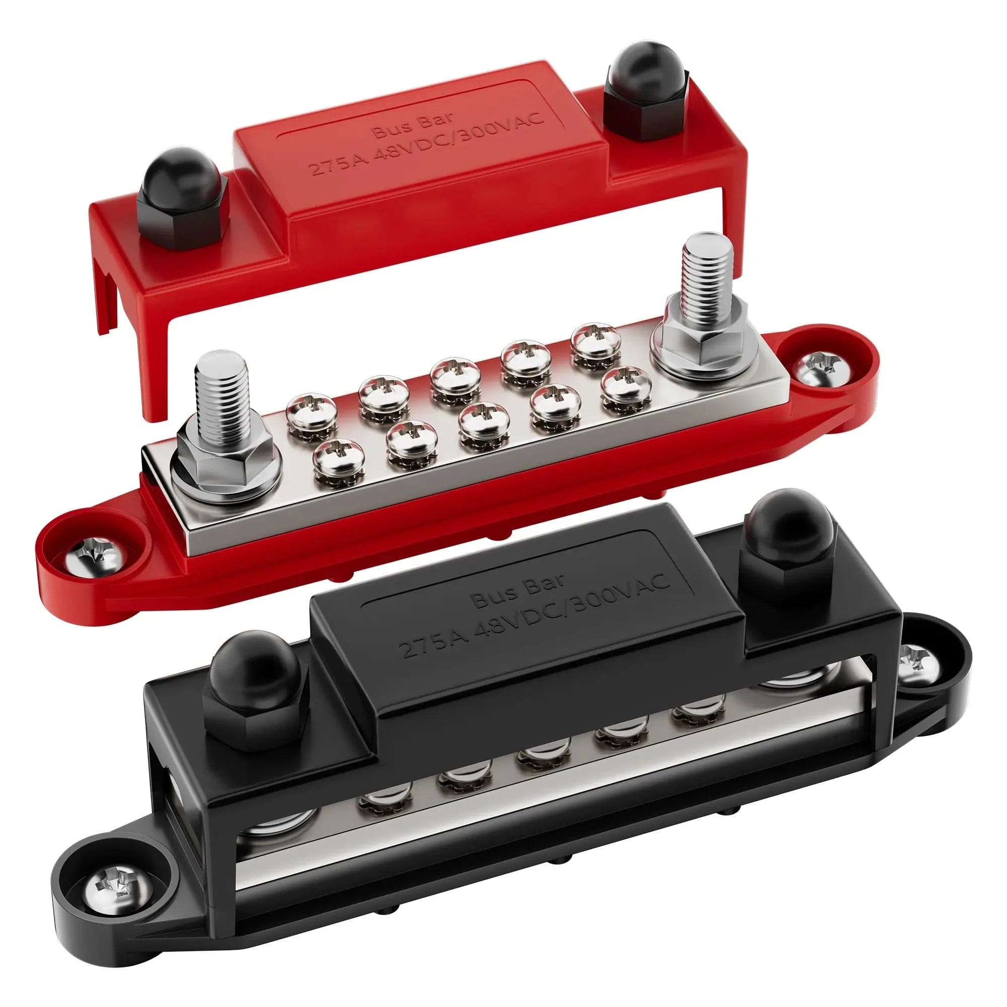 Shop ZeeVolt ZV18668 275A Distribution Connecting Block with 2×M10 studs & 10×M4 screws for secure, high-capacity power distribution. Ideal for automotive, marine, RV & solar systems. Available in Rimal Marine.