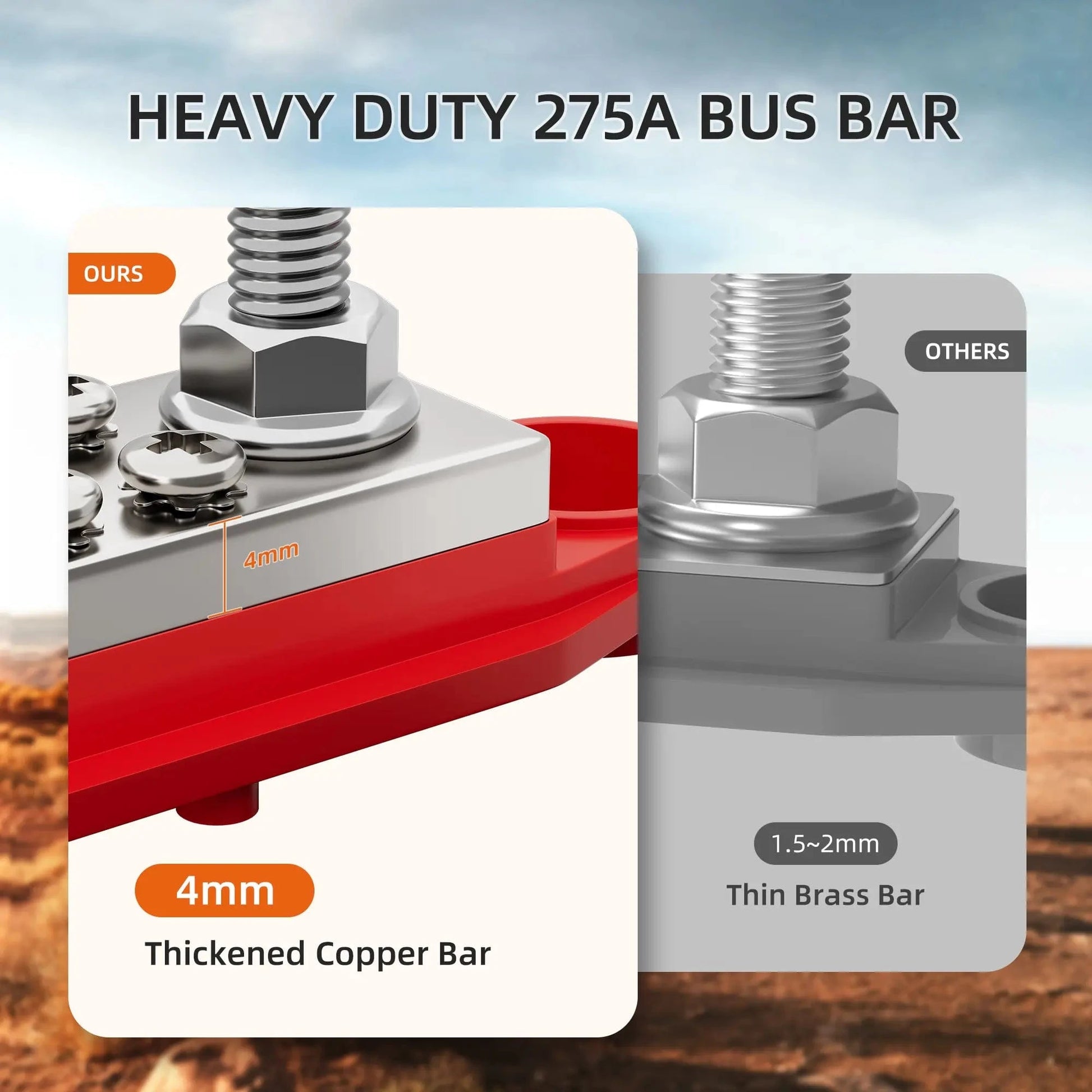 ZeeVolt ZV18670 275A terminal busbar block with 2×M8 studs & 14×M4 screws. Heavy-duty 4.0mm copper bar, flame-retardant nylon base, stainless steel terminals, and protective cover for safe, versatile wiring in automotive, marine, RV, and solar systems. Available in Rimal Marine.