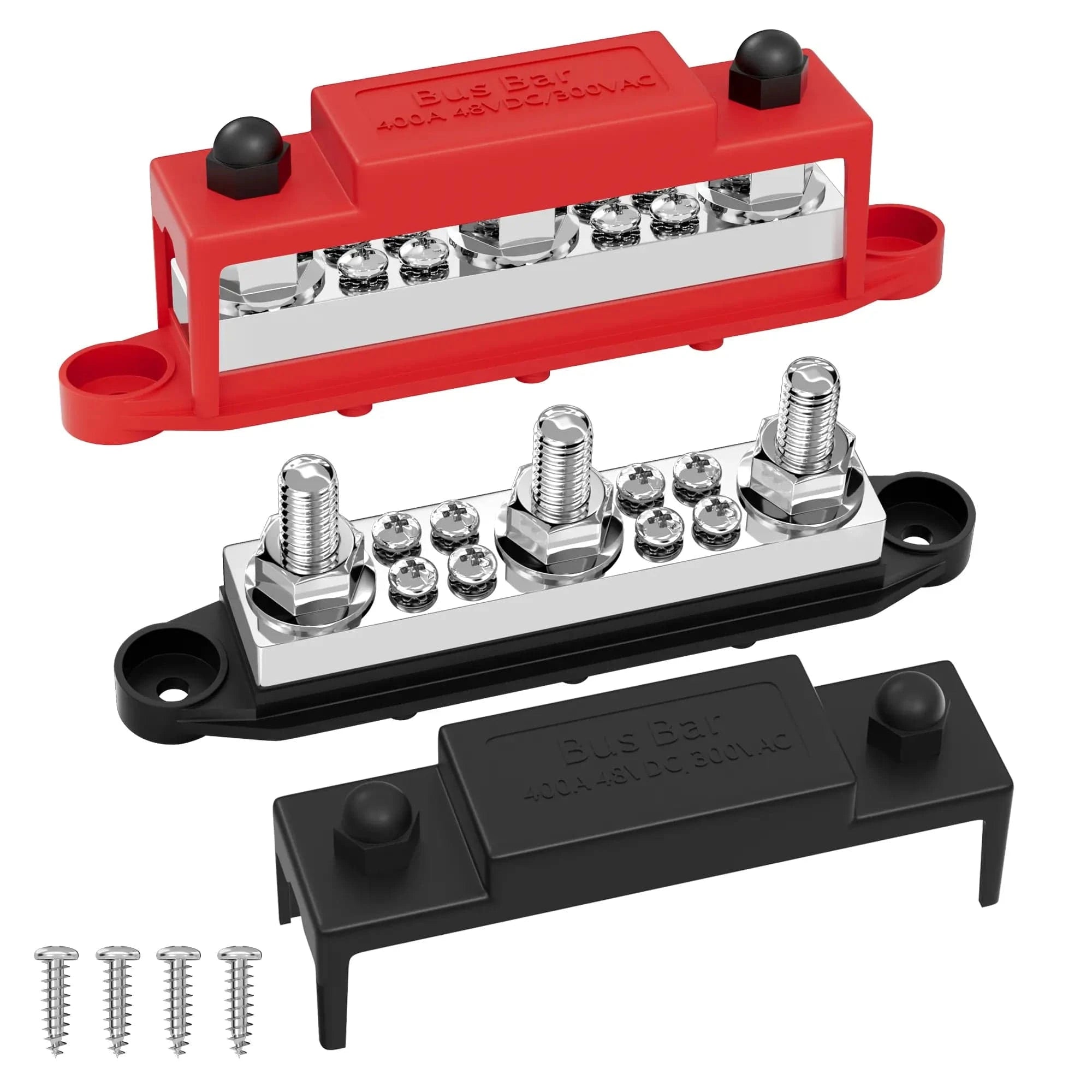 ZeeVolt ZV19294 400A Power Distribution Block with 3×M10 studs & 8×M5 screws. Heavy-duty 8mm copper bus, flame-retardant nylon base, stainless steel terminals, and protective cover for safe, versatile wiring in automotive, marine, RV, and solar systems. Available in Rimal Marine.