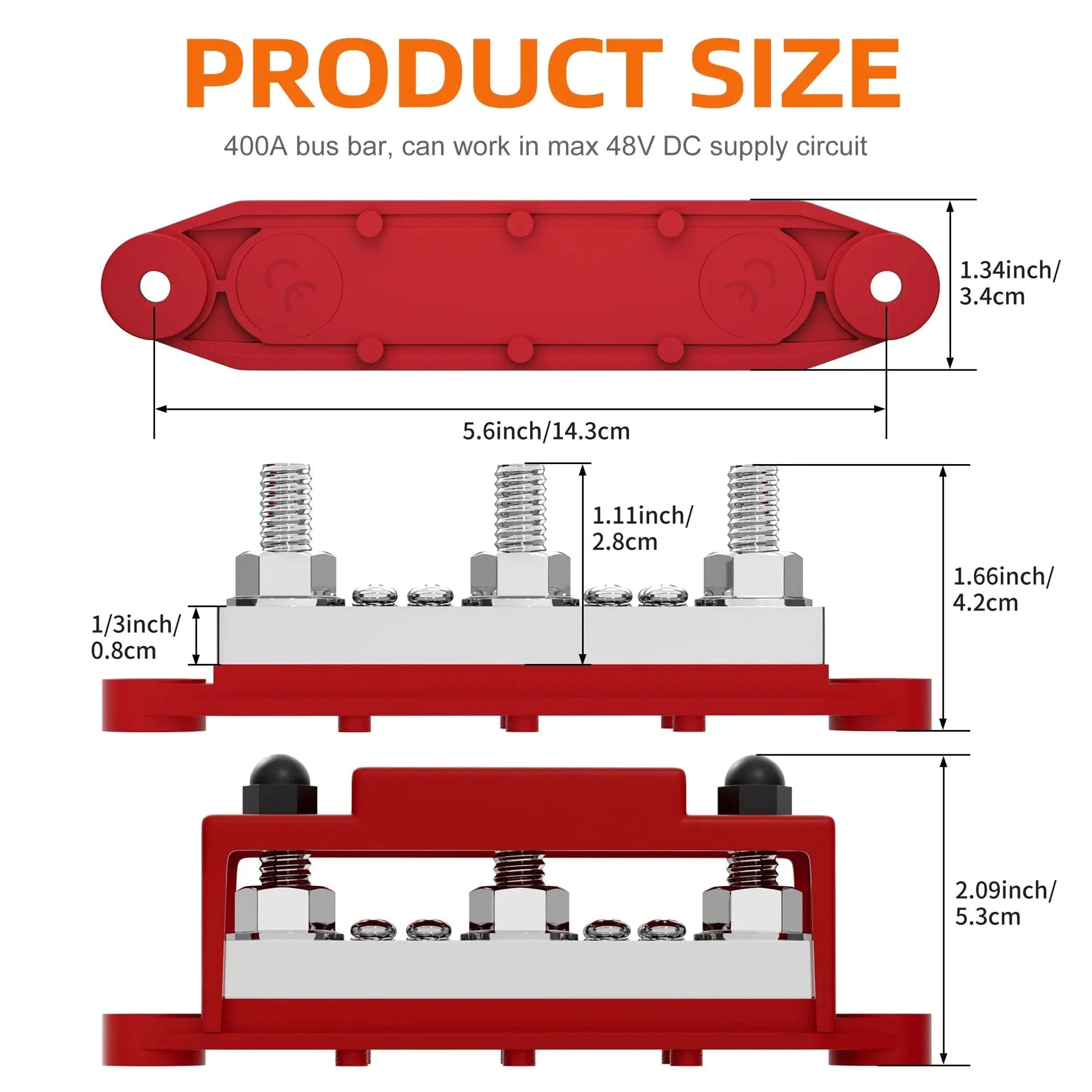 ZeeVolt ZV19294 400A Power Distribution Block with 3×M10 studs & 8×M5 screws. Heavy-duty 8mm copper bus, flame-retardant nylon base, stainless steel terminals, and protective cover for safe, versatile wiring in automotive, marine, RV, and solar systems. Available in Rimal Marine.
