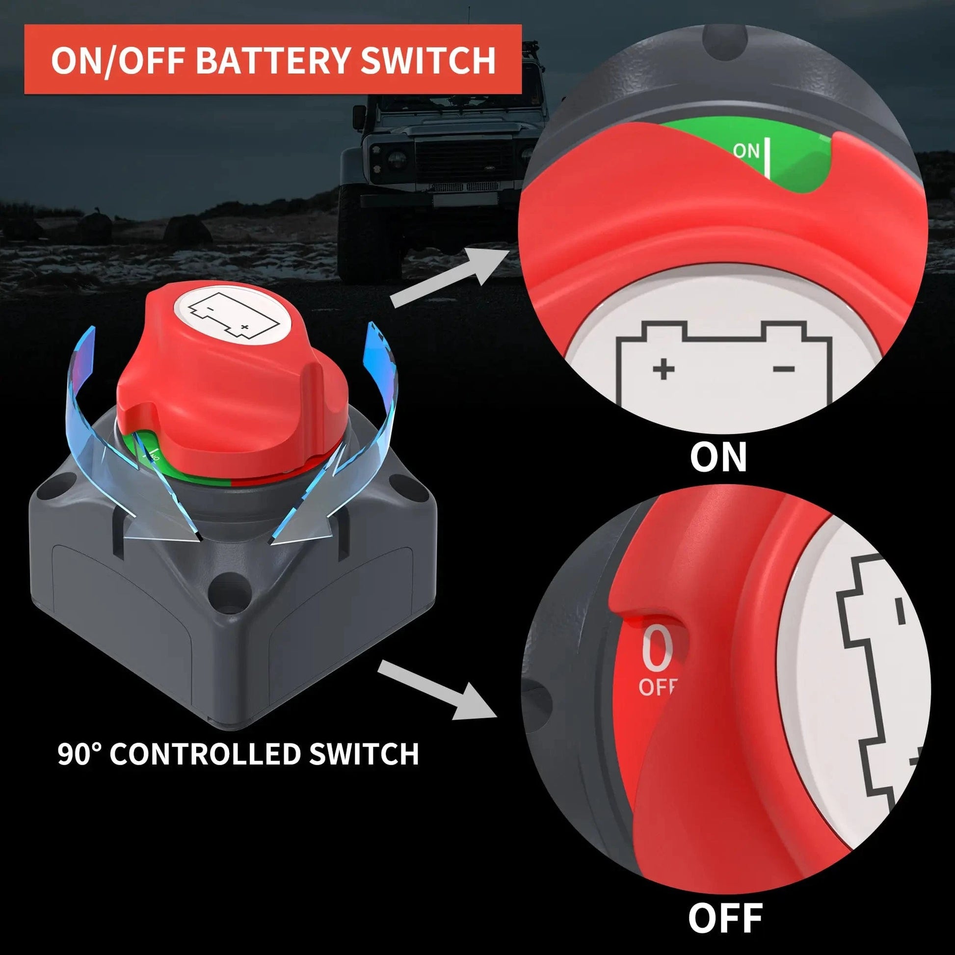 ZeeVolt ZV8525 ON-OFF Master Battery Switch Marine, rated 275A continuous at 12V DC and 1250A momentary at 48V DC. Built with ABS flame-retardant housing and brass terminals. Ideal for marine, automotive, and RV battery isolation. Available in Rimal Marine UAE.