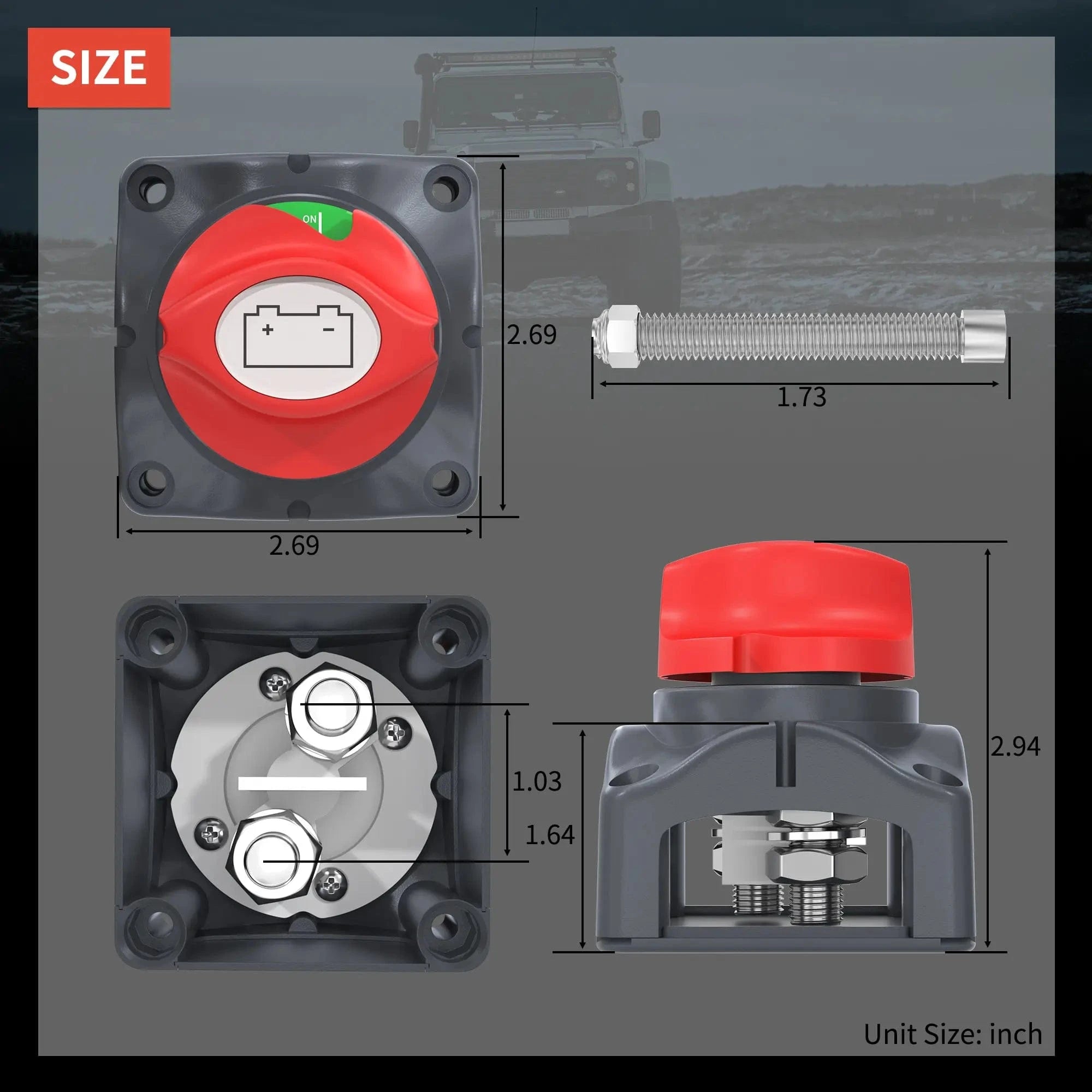 ZeeVolt ZV8525 ON-OFF Master Battery Switch Marine, rated 275A continuous at 12V DC and 1250A momentary at 48V DC. Built with ABS flame-retardant housing and brass terminals. Ideal for marine, automotive, and RV battery isolation. Available in Rimal Marine UAE.