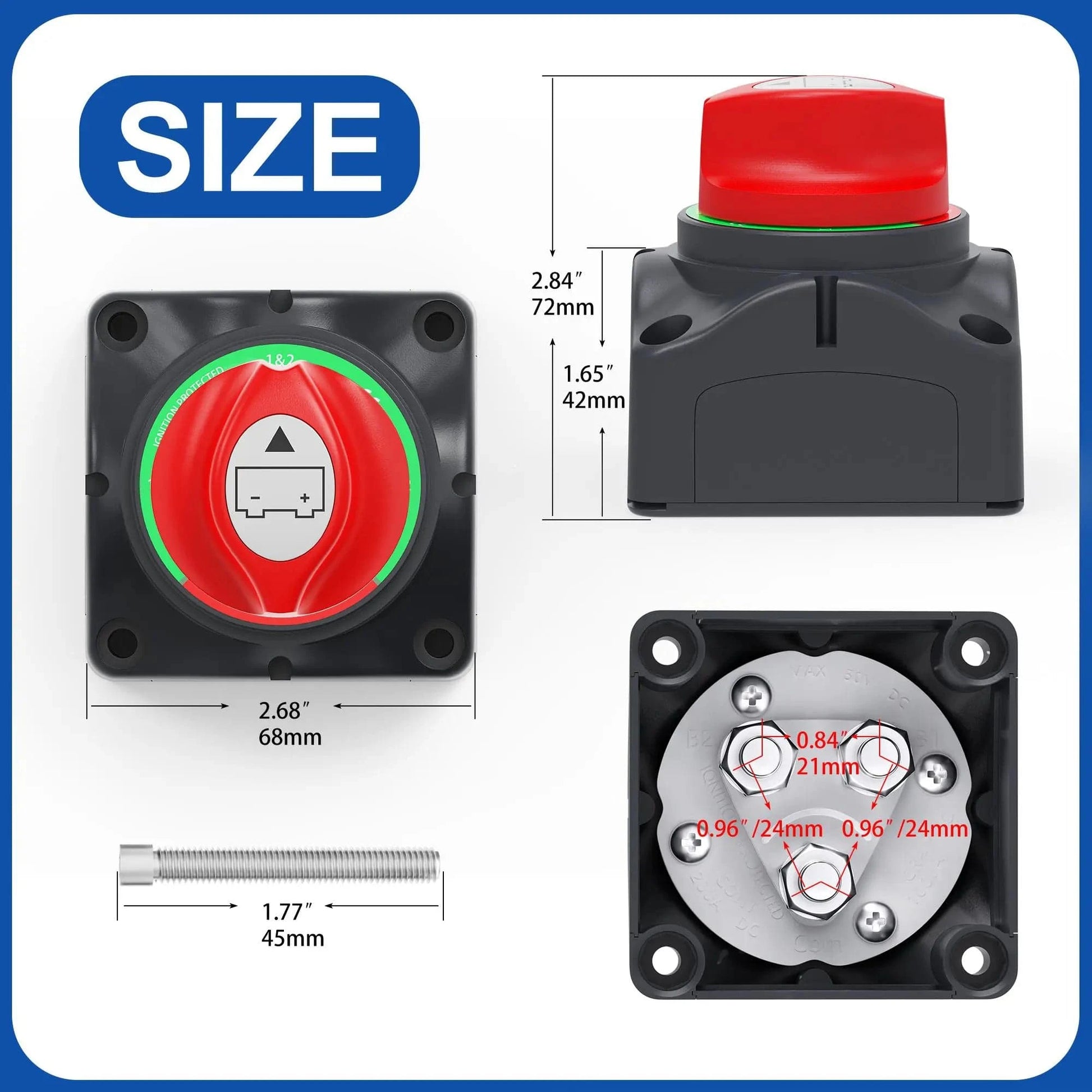 ZeeVolt ZV9746 Heavy Duty Battery Isolator Switch, 1-2-Both-OFF 4 Position rotary switch rated 200A continuous, 275A intermittent, and 1000A cranking at 12V DC. Built with ABS housing and copper studs for safe, corrosion-resistant durability. Ideal for boats, RVs, trucks, and trailers. Available in Rimal Marine UAE.