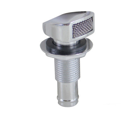 Heavy-duty zinc alloy marine thru-hull fitting with 15.9mm (5/8") hose I.D. Features integrated corrosion-resistant Monel screen to block debris. Ideal for water intakes, bilge pumps, and baitwell systems. Fits hulls up to 12.7mm (1/2") thick in harsh marine conditions.