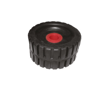 black wobble rollers for boat trailers in 4-3/8 inch and 5 inch sizes, made from durable weather-resistant rubber for smooth boat loading and unloading, supports boat hulls, reduces friction, and improves trailer alignment and performance in marine conditions
