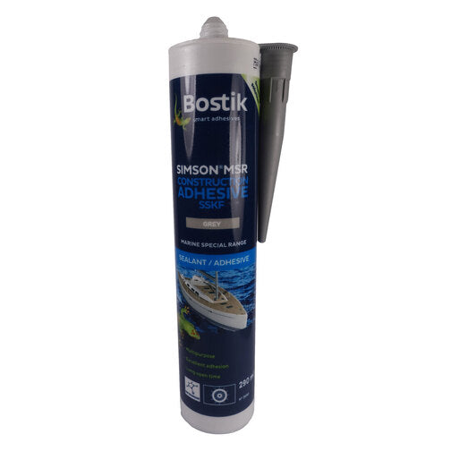Bostik Simson MSR Construction Adhesive SSKF – 290 ml cartridge. A 1-component, permanently elastic, fast-curing construction adhesive based on Silyl Modified Polymer (SMP). Developed for bonding and sealing applications in the yacht and boat building industry. Certified under IMO Resolution A.653(16).
