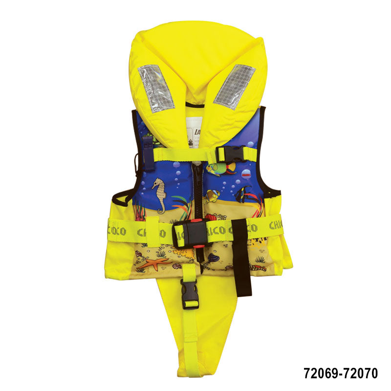 Lalizas Chico 100N child lifejacket ISO 12402-4 certified, high-visibility marine safety vest with crotch strap, whistle, and secure closure, ideal for boating and sailing with kids in sheltered waters

