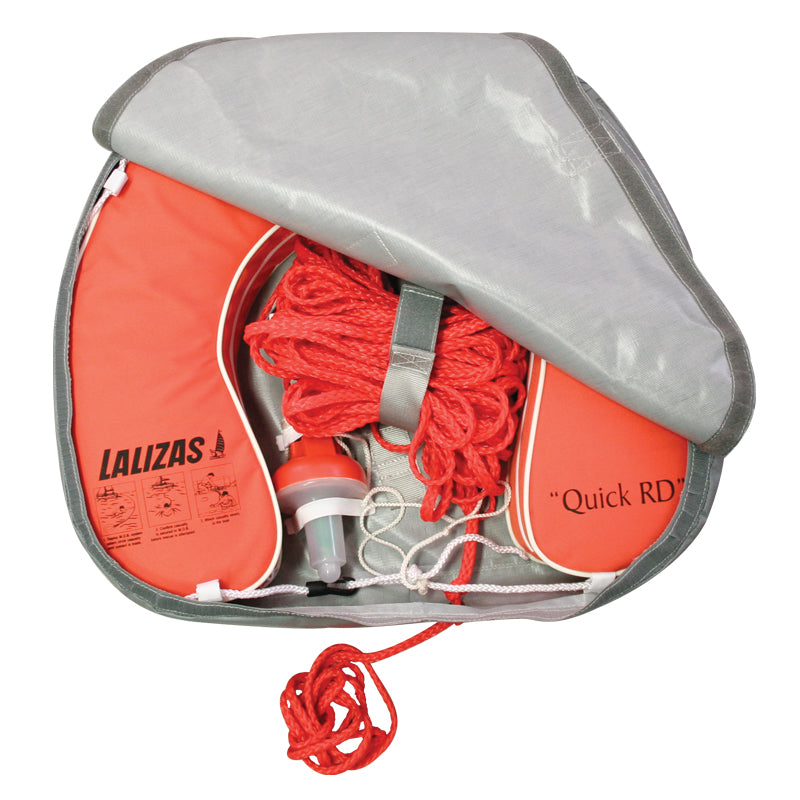 LALIZAS horseshoe lifebuoy set “Quick RD” with integrated light, floating rescue rope, and carry case, high-visibility marine safety equipment for fast deployment in emergencies, suitable for boats, yachts, and offshore vessels