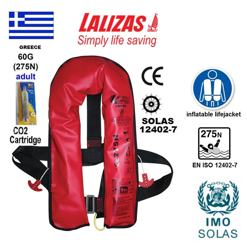 Lalizas Lamda 275N Inflatable Lifejacket offers SOLAS/MED-MER certified safety, ideal for offshore and commercial marine use. High buoyancy, auto-inflation, ergonomic design, and reflective detailing ensure reliable performance in extreme maritime conditions.