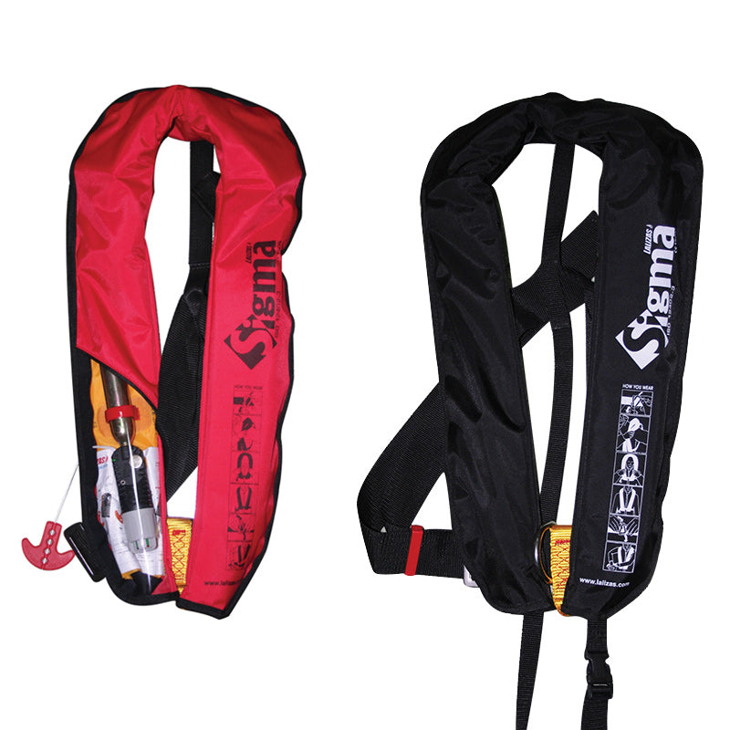 LALIZAS Sigma 170N inflatable lifejacket offers ISO 12402-3 certified safety with automatic and manual inflation. Lightweight and ergonomic, perfect for sailing and recreational boating. Reflective tape and whistle enhance visibility and emergency readiness.
