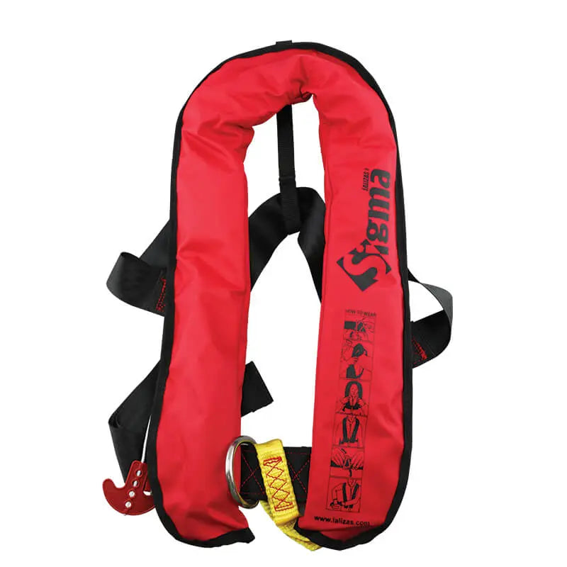 LALIZAS Sigma 170N inflatable lifejacket offers ISO 12402-3 certified safety with automatic and manual inflation. Lightweight and ergonomic, perfect for sailing and recreational boating. Reflective tape and whistle enhance visibility and emergency readiness.