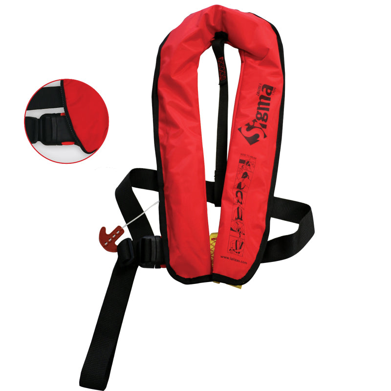 LALIZAS Sigma 170N inflatable lifejacket offers ISO 12402-3 certified safety with automatic and manual inflation. Lightweight and ergonomic, perfect for sailing and recreational boating. Reflective tape and whistle enhance visibility and emergency readiness.
