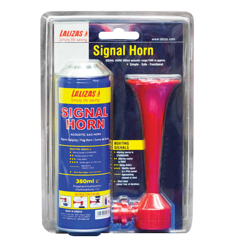 LALIZAS 380ml signal horn set for marine safety and emergency use, includes high-capacity air horn canister with durable horn top, produces loud and clear sound for boats, yachts, and coastal signaling, ideal for safety compliance and onboard alerts