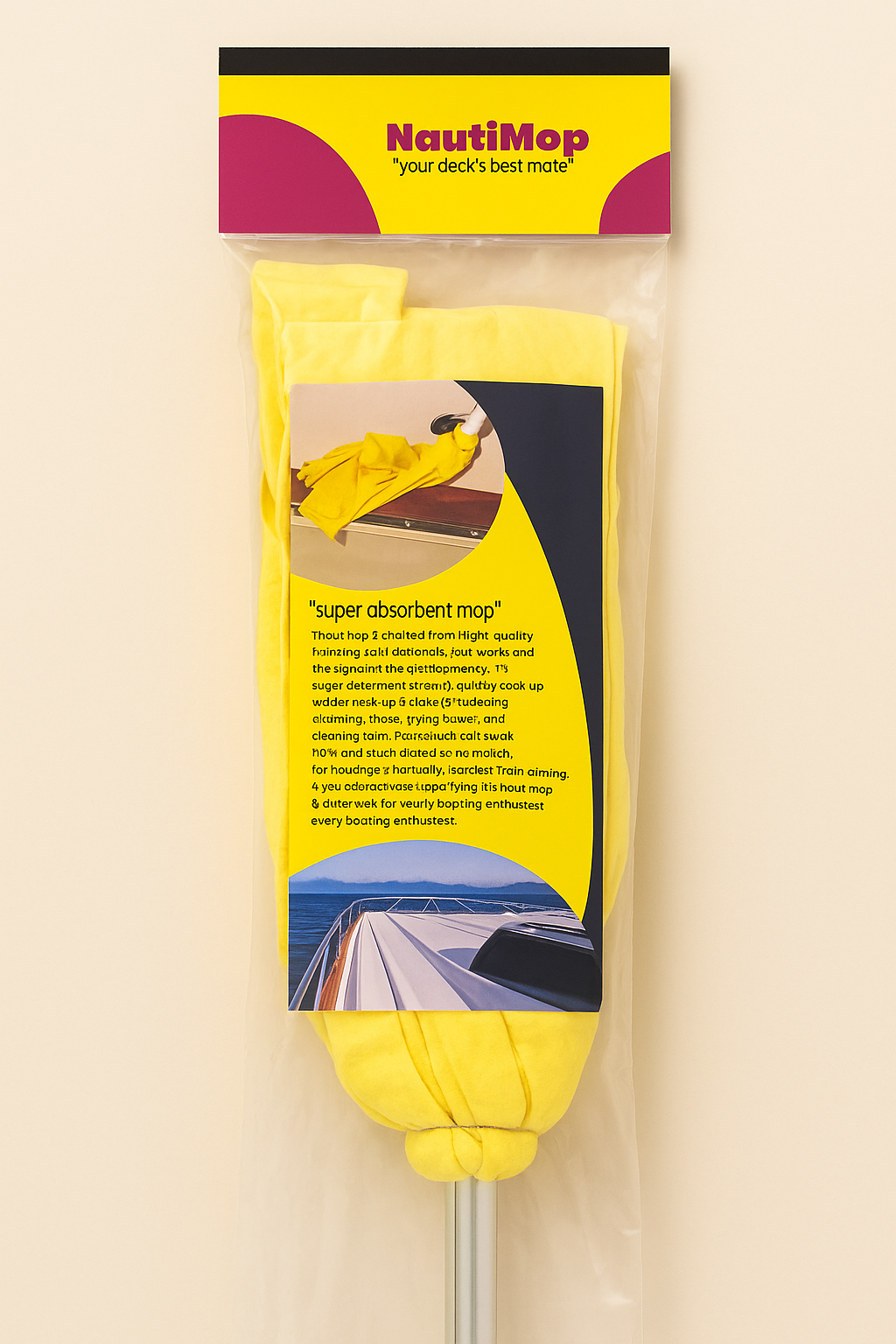 NautiMop marine drying mop made with premium PVA chamois for superior water absorption and streak-free cleaning. Ideal for boats, decks, RVs, and cars. Durable, lightweight, and designed for high-performance in marine environments.