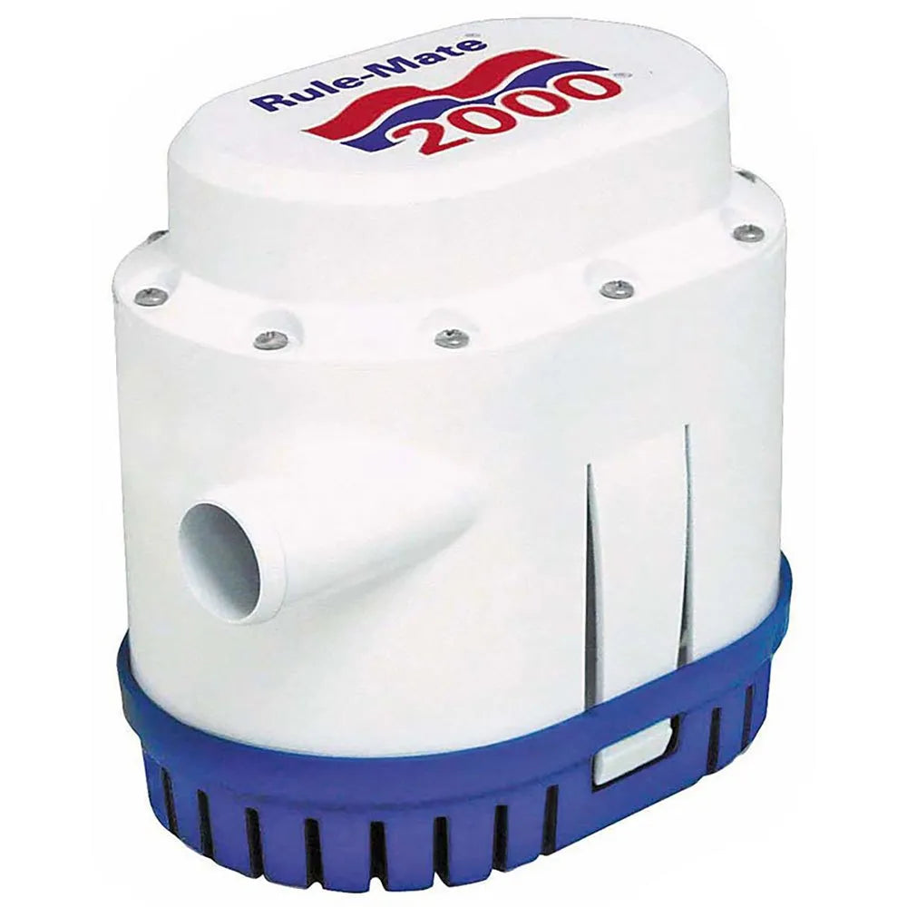RULE Mate Bilge Pump RM2000A with 2000 GPH capacity. Durable, corrosion-resistant design for reliable bilge water removal in marine applications. Suitable for continuous use on boats and yachts, featuring easy installation and efficient performance.